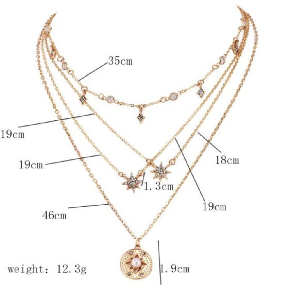 Boho Festival Gold Necklace Chain Layered - Picture 5 of 7